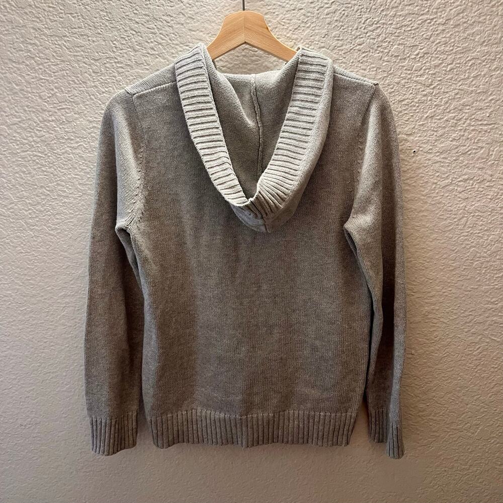 Gray Knit Hoodie 100% Cotton Sweater Medium Beige Henley Cozy Minimal Heavy - Picture 4 of 9